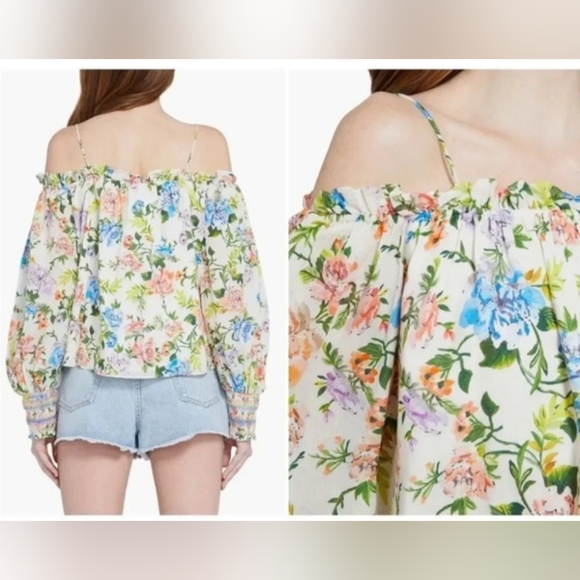 Alice + olivia tereza flora print off shoulder top Size Small - Picture 6 of 15